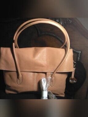 LEATHER LUX. BARR & BARR Classic Tan Leather Tote/ SHOULDER Bag W/ FLAP